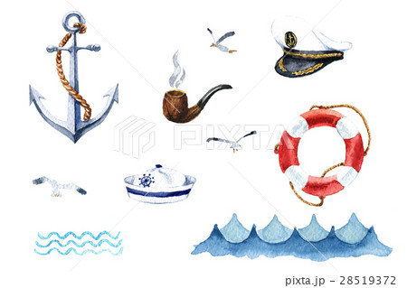 Watercolor nautical set of design elements Watercolor nautical set of design elements 28519372