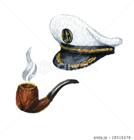 Watercolor. Marine icon. Captain-cap 28519378