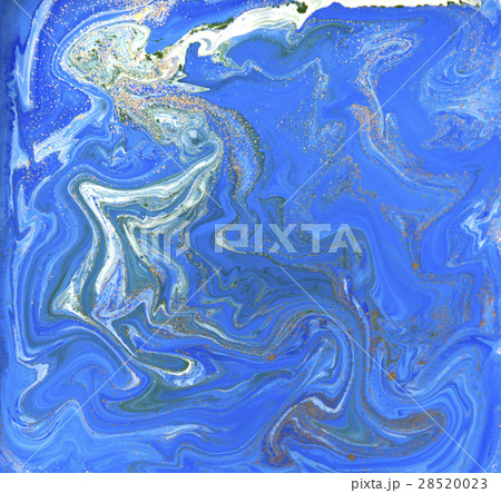 Blue and gold liquid texture. Hand drawn marbling 28520023