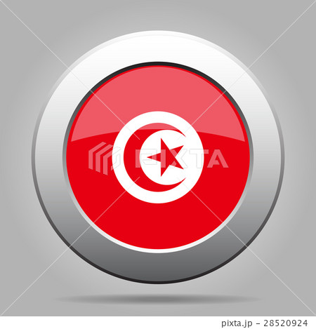 Flag of Tunisia. Shiny metal gray round button.
