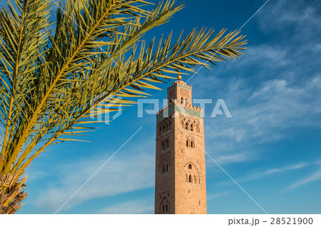 Koutoubia Mosque and palm at blue sky background 28521900