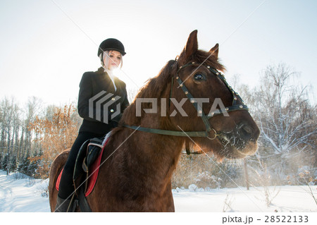 Young beautiful girl jockey riding a horse in Young beautiful girl jockey riding a horse in 28522133