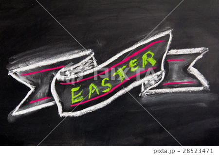 Grunge ribbon draw by white chalk with easter word Grunge ribbon draw by white chalk with easter word 28523471