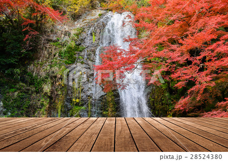 Wooden on beautiful waterfall in autumn season Wooden on beautiful waterfall in autumn season 28524380