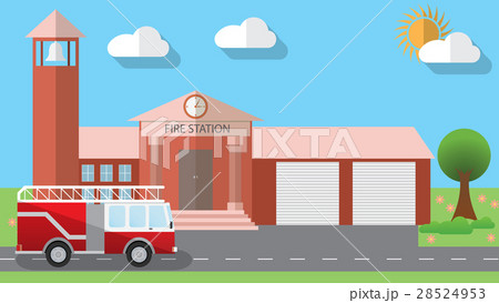 Flat vector illustration of fire station Flat vector illustration of fire station 28524953
