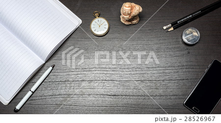 notebook, pen, pencil, sharpener and smartphone 28526967