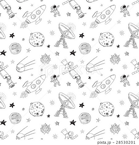 Space Doodles Seamless Pattern Vectorのイラスト素材
