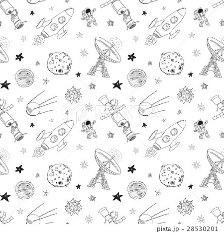 Space Doodles Seamless Pattern Vector Stock Illustration