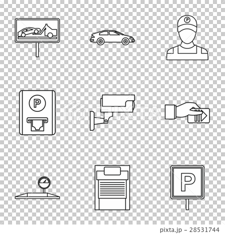 Parking station icons set, outline style 28531744