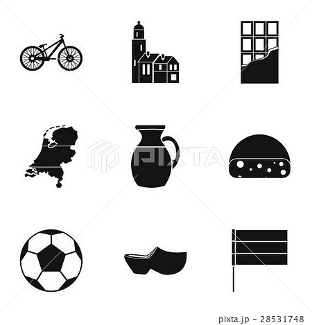 Country Holland icons set, simple style 28531748