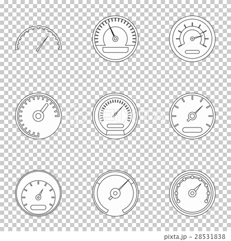 Types of speedometers icons set, outline style Types of speedometers icons set, outline style 28531838
