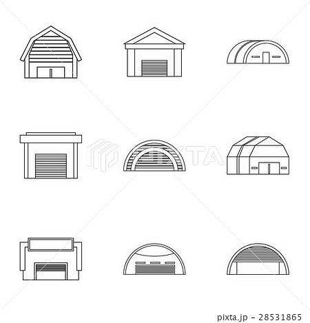 Types of garages icons set, outline style Types of garages icons set, outline style 28531865