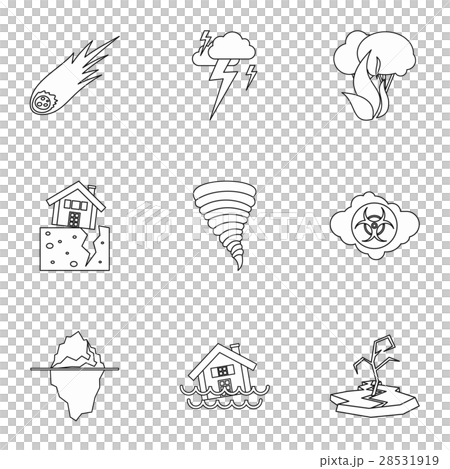 Natural disasters icons set, outline style - Stock Illustration ...