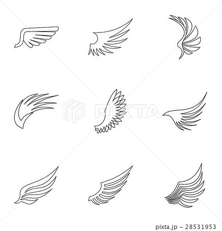 Wings Icons Set Outline Styleのイラスト素材