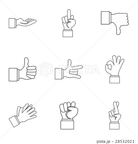 Hand icons set, outline style 28532021