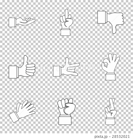 Hand icons set, outline style 28532021
