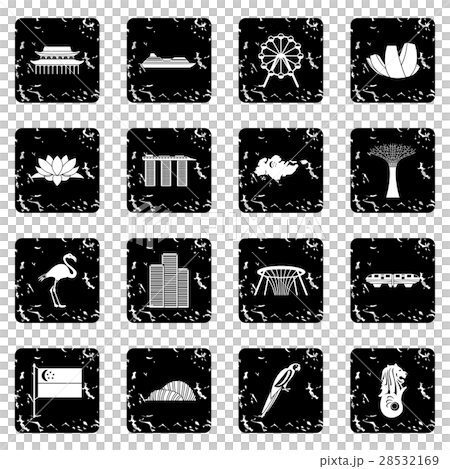Singapore set icons, grunge style 28532169