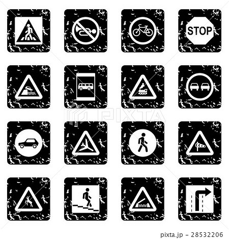 Road Sign Set set icons, grunge style 28532206