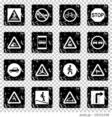 Road Sign Set set icons, grunge style 28532206
