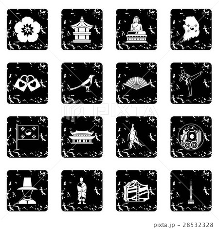 South Korea set icons, grunge style 28532328