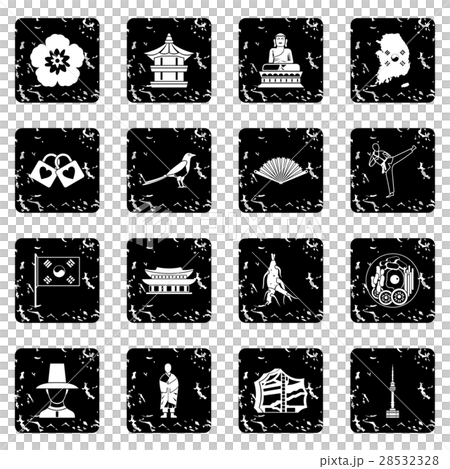 South Korea set icons, grunge style 28532328