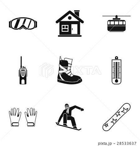 Winter snowboarding icons set, simple style 28533637