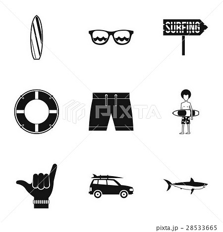 Surfing in sea icons set, simple style 28533665