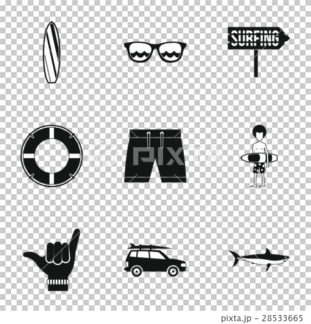Surfing in sea icons set, simple style 28533665