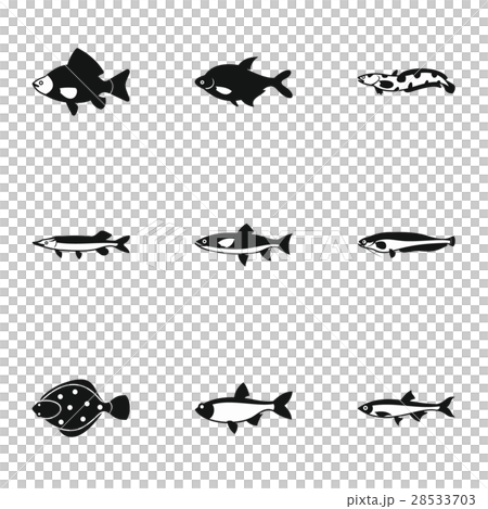 River Fish Icons Set Simple Styleのイラスト素材
