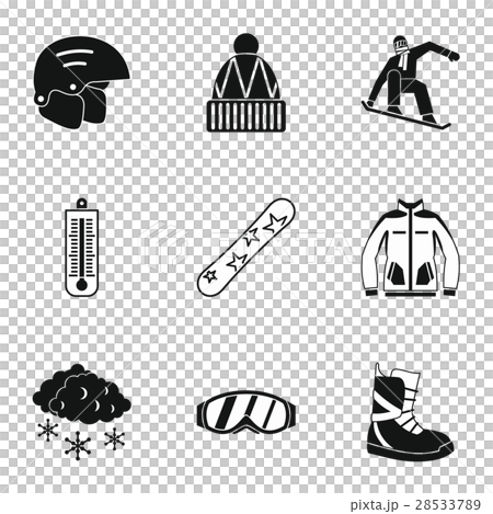 Vacation in mountains icons set, simple style 28533789