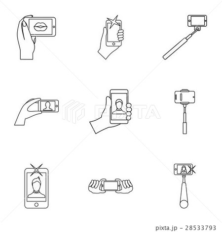 Photo on smartphone icons set, outline style Photo on smartphone icons set, outline style 28533793