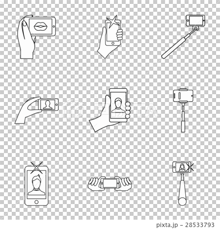 Photo on smartphone icons set, outline style Photo on smartphone icons set, outline style 28533793