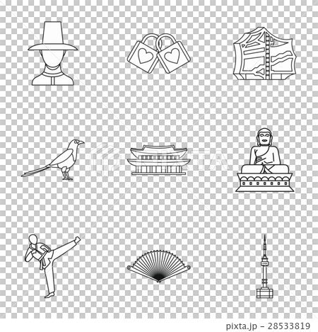 Country of South Korea icons set, outline style Country of South Korea icons set, outline style 28533819