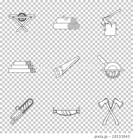 Sawing woods icons set, outline style Sawing woods icons set, outline style 28533843