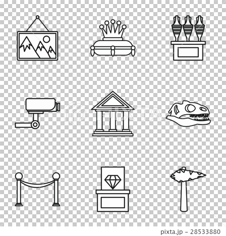 Gallery in museum icons set, outline style - Stock Illustration ...