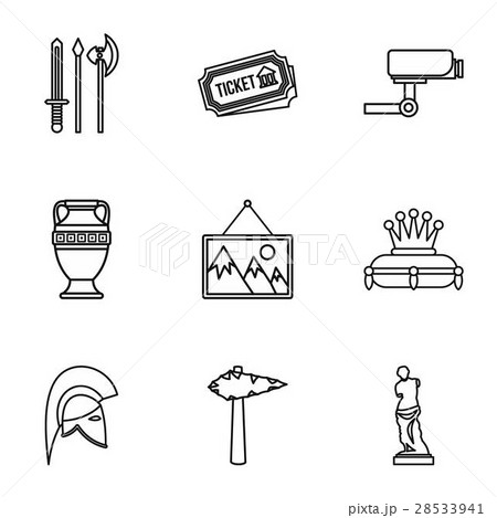 Stay In Museum Icons Set Outline Styleのイラスト素材