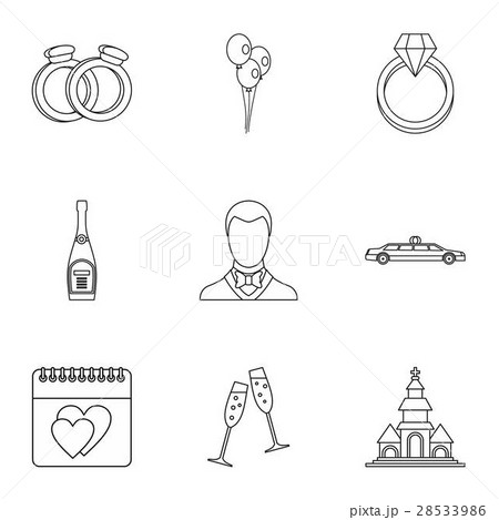 Marriage ceremony icons set, outline style Marriage ceremony icons set, outline style 28533986