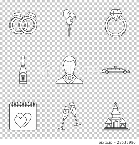 Marriage ceremony icons set, outline style Marriage ceremony icons set, outline style 28533986