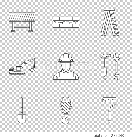Construction tools icons set, outline style Construction tools icons set, outline style 28534091