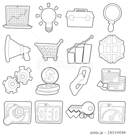 SEO icons set, outline cartoon style 28534096