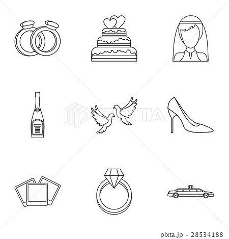 Wedding ceremony icons set, outline style Wedding ceremony icons set, outline style 28534188