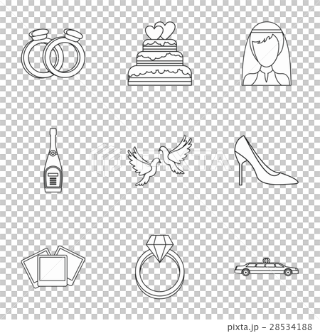 Wedding ceremony icons set, outline style Wedding ceremony icons set, outline style 28534188