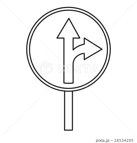 Straight or right turn ahead traffic sign icon 28534205