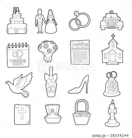 Wedding icons set, ouline cartoon style 28534244