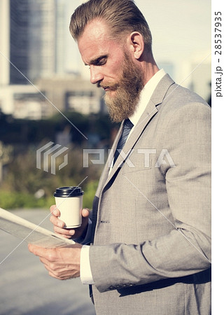Businessmen Hands Hold Cup Read Newspaper Businessmen Hands Hold Cup Read Newspaper 28537935