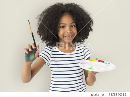 Little Girl Hands Hold Colors Plate Paint 28539211