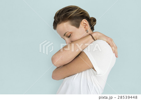 Caucasian Lady Lonely Hug Concept Caucasian Lady Lonely Hug Concept 28539448