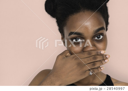 African Woman Hand Cover Mouth 28540997