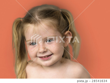 Little Girl Smiling Bare Chest Studio Stock Photo 626005178