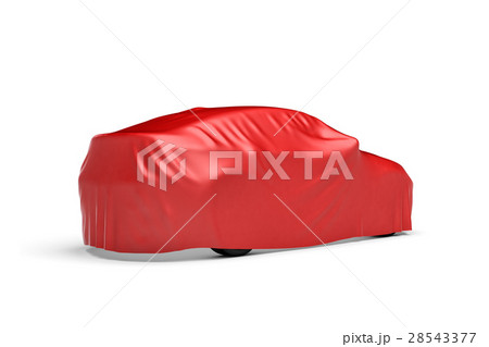 3d rendering of a car covered by red cloth 28543377